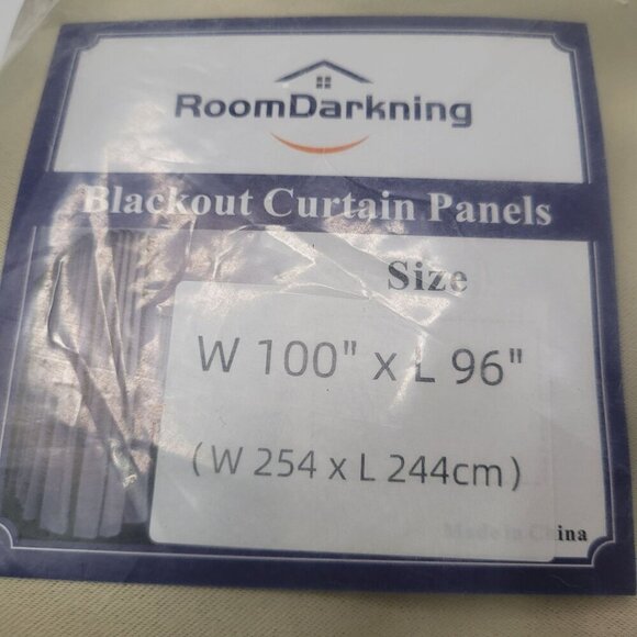 RoomDarkning Blackout Curtain Panels W 100" X L 96" Cream Beige Set With Tieback - Picture 4 of 4